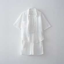Ecocotton Zeyna Kadın Şortlu Pijama Takımı %100 Organik Pamuk Müslin Krem