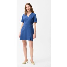 Love My Body V Yaka Kısa Gabardin Elbise Lacivert 124L9844000