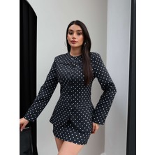 Esra Helvacı Puantiyeli Ceket Mini Etek Takım