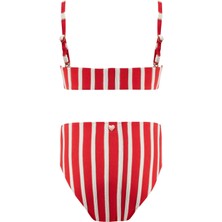 Lovekini Maria Red Stripe Kids Bikini With Gold Chain Straps