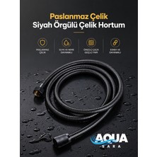 Aqua Sara Paslanmaz Kırılmaz Çelik Örgülü Duş Hortumu 1,5 Metre Siyah