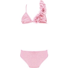 Lovekini Lola Pink Kids Bikini With Chiffon Flowers Details