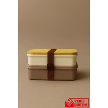 Gugga Terra - 2 Katlı Bambu Kapaklı Lunchbox Kuşaklı Yemek Saklama Kabı Beslenme Kutusu 750 ml