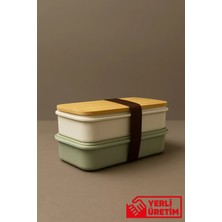 Gugga Terra - 2 Katlı Bambu Kapaklı Lunchbox Yemek Saklama Kabı Beslenme Kutusu 750 ml