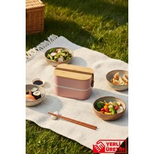 Gugga Line - 2 Katlı Kuşaklı Bambu ve Vakum Kapaklı Çelik Hazneli Lunchbox 1300 ml