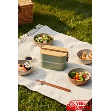 Gugga Line - 2 Katlı Kuşaklı Bambu ve Vakum Kapaklı Çelik Hazneli Lunchbox 1300 ml