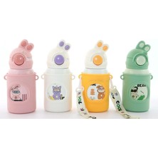 Twin Store Tavşan Kulaklı Pipetli Çocuk Termosu - 500 ml Paslanmaz Çelik Suluk ALK2309