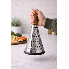 Mis Kitchen Paslanmaz Çelik Konik Mutfak Rendesi Akasya Saplı Çok Amaçlı Sebze Peynir Havuç Rendesi
