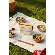 Gugga Line - 2 Katlı Kuşaklı Bambu ve Vakum Kapaklı Çelik Hazneli Lunchbox 1300 ml