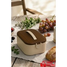 Gugga Lunchee - Çelik Bölmeli Sızdırmaz Ahşap Görünümlü Vakum Kapaklı Yemek Kabı Lunchbox 650 ml