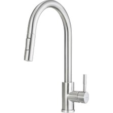 Deante Lıma F72M Mutfak Bataryası, Esnek Uçlu, Spiralli Başlık, Çift Akışlı, Inox Renk