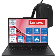Lenovo T16 Gen4 Intel Core Ultra 7 255U Ddr5 32GB 4tb SSD Intel Graphics 16" Wuxga (1920X1200) IPS 300NITS Windows 11 Pro Kurumsal Iş Bilgisayarı 21QFS2BH00P12 + Zettaçanta