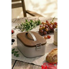 Gugga Lunchee - Çelik Bölmeli Sızdırmaz Ahşap Görünümlü Vakum Kapaklı Yemek Kabı Lunchbox 650 ml