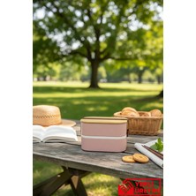 Gugga Eco Line - 2 Katlı Kuşaklı Bambu ve Vakum Kapaklı Ayarlanabilir Bölmeli Lunchbox 1000 ml