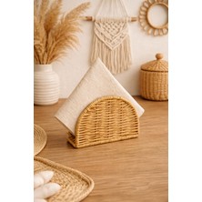 Mis Kitchen Doğal Rattan Hasır Peçetelik Boho Dekoratif Masa Peçete Tutucu Organizer