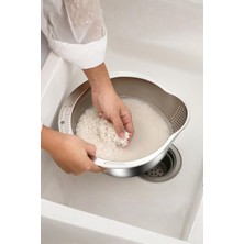 İntora Paslanmaz Çelik Makarna Pirinç Sebze Meyve Yıkama Süzgeci 25X27X11 cm