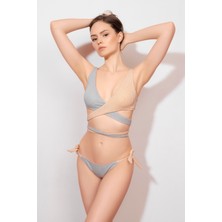 Lovekini Lia Grey Nude Bikini With Silver Stripes Details