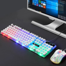 GUNKES GTX300 USB Kablolu 104 Tuşları Işıklı Klavye Mouse Set USB Klavye Mouse Gökkuşağı Askı Aydınlatmalı Oyun Klavye Fare