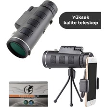Özgürce Yüksek Çözünürlüklü Monoküler Teleskop ve Tripod ile Telefon Tutucu Seti