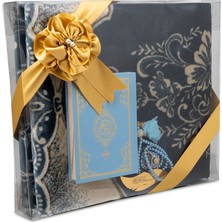 Hayrat Neşriyat Kadife Seccade (120X80) + Tesbih + Zikirmatik + Ayraç + Çanta Boy Kuran Hediye Seti (Mavi)