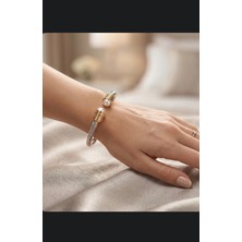 My Balli Store Gümüş ve Gold Detaylı Inci Uçlu Burgu Kelepçe Çelik Bileklik