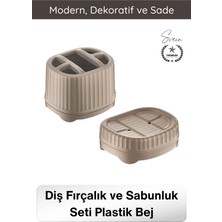 Svein #banyoseti Setüstü Diş Fırçalık Sabunluk Plastik Bej Banyo Düzenleyici Organizer Diş Macunluk Aksesuar Seti Modern Minimal Lavabo Üstü Dekoratif Hijyenik Dayanıklı Pratik Çok Amaçlı Banyo Seti