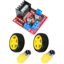 L298N Motor Sürücü ve 2 Adet 3-6V Dc Redüktörlü Motor + Tekerlek Seti