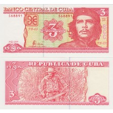 Banknoting Küba 3 Peso 2005 Che Guevara Portreli. Çil Kondisyon.