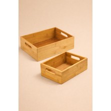 Mis Kitchen 2 Li Bambu Çok Amaçlı Kutu Banyo Mutfak Organizeri Doğal Ahşap Saklama