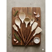 Mis Kitchen Akasya Ahşap Saplı 7 Parça Silikon Mutfak Gereçleri Seti – Spatula-Kepçe – Çizmez Tencere Dostu