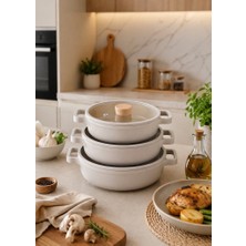 Neoflam Fika Bej 3'lü Kapaklı Sahan Seti 18-20-22 cm