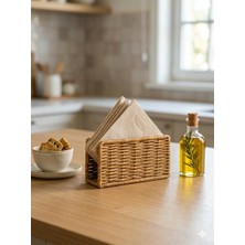 Mis Kitchen Rattan Hasır Peçetelik Masaüstü Peçete Tutucu Dekoratif Mutfak Peçeteliği
