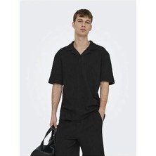 Only & Sons Onsaustin Rlx Ss Seersucker Resort Polo T-Shirt Erkek Polo T-Shirt Siyah (22038187)