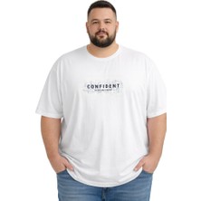 Battal Moda Battalmoda Erkek Büyük Beden Beyaz Bisiklet Yaka Kısa Kollu Confident Tişört 5xl-6xl-7xl-8xl