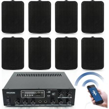 Rose Bluetooth Duvar Hoparlör Seti - 8 Adet Hoparlör + 1 Adet Amfi + 1 Adet Mikrofonlu Ev, Ofis, Mağaza Ses Sistemi