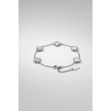 Abluka Online Unisex Minimal Çelik Yonca Bileklik Beyaz