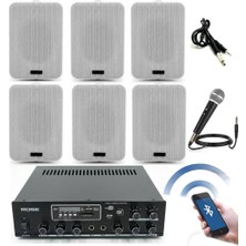Rose Bluetooth Duvar Hoparlör Seti - 6 Adet Hoparlör + 1 Adet Amfi + 1 Adet Mikrofonlu Ev, Ofis, Mağaza Ses Sistemi