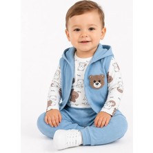 Dinamik çocuk Erkek Bebek Mevsimlik Yeni Doğan Fitilli Yelekli Ayıcık Nakışlı 3 Parça Şık Bebek Takımı 3-6-9-12 Ay