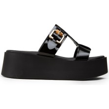 Deery Kadın Hakiki Rugan Siyah Platform Terlik - 24302ZSYHC01