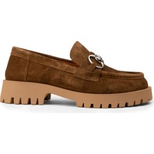 Deery Kadın Hakiki Süet Taba Renk Tokalı Loafer - 02037ZTBAC01