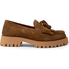 Deery Kadın Hakiki Süet Taba Renkli Püsküllü Loafer - 02033ZTBAC01