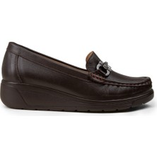 Deery Kadın Hakiki Deri Kahverengi Dolgu Topuk Loafer - N1742ZKHVC01