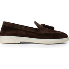 Deery Kadın Hakiki Süet Kahverengi Püsküllü Loafer - 02040ZKHVC01
