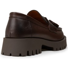 Deery Kadın Hakiki Deri Kahverengi Püsküllü Loafer - 02035ZKHVC03