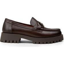 Deery Kadın Kahverengi Hakiki Deri Tokalı Loafer - 02037ZKHVC02