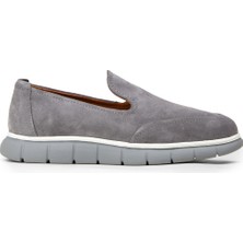 Deery Erkek Hakiki Süet Gri Loafer Ayakkabı - 02044MGRIE01