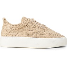 Deery Kadın Bej Renkli Örgü Detaylı Sneaker Ayakkabı - K0046ZBEJM01
