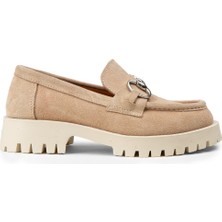 Deery Kadın Hakiki Süet Bej Tokalı Loafer - 02037ZBEJC01