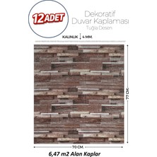 Brano 70X77 cm Kendinden Yapışkanlı Kabartmalı, Açık Kahve Kiremit Desenli Duvar Kaplama