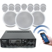 Rose Bluetooth Tavan Hoparlör Seti - 16 Adet 16CM Hoparlör + 1 Adet Amfi - Ev, Ofis, Mağaza Ses Sistemi